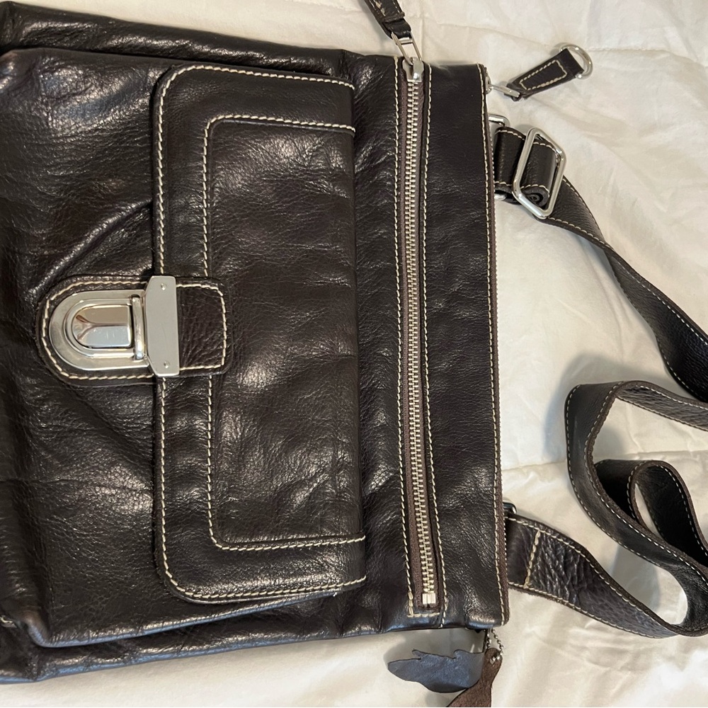 Womens Brown  Roots Leather Crossbody Bag